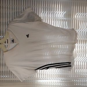 Adidas white cotton shirt with stitch and fabric detail. Size L.